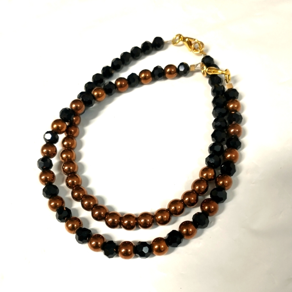 Handcrafted Black/Brown Natural Stones Beaded Unisex Bracelet 8" Length NWOT